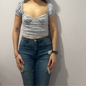 Light blue floral top, Size: small